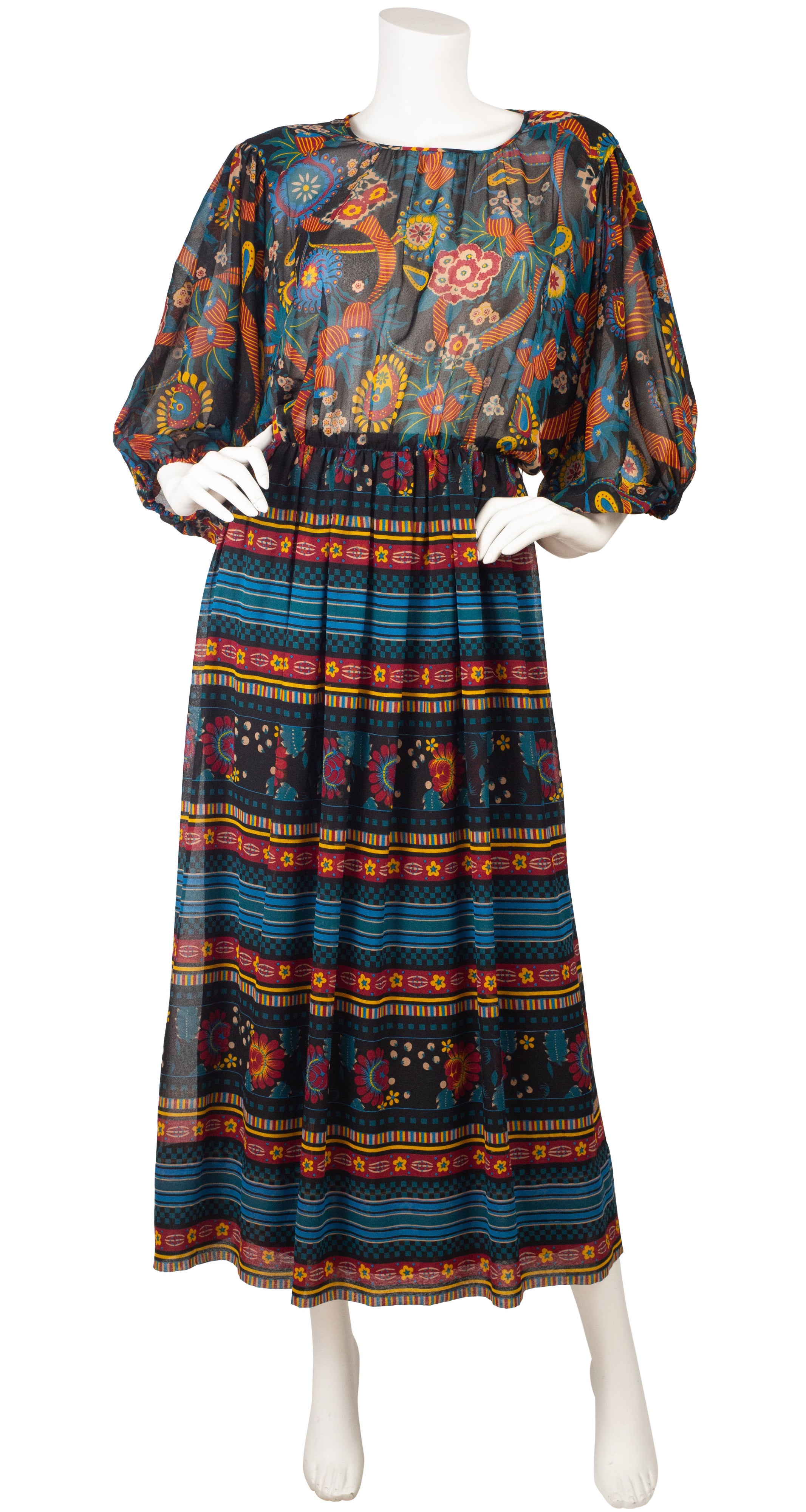 Lanvin 1970s Vintage Floral Chiffon Balloon Sleeve Dress Featherstone Vintage Lanvin 1970s Vintage Floral Chiffon Balloon Sleeve Dress Featherstone Vintage