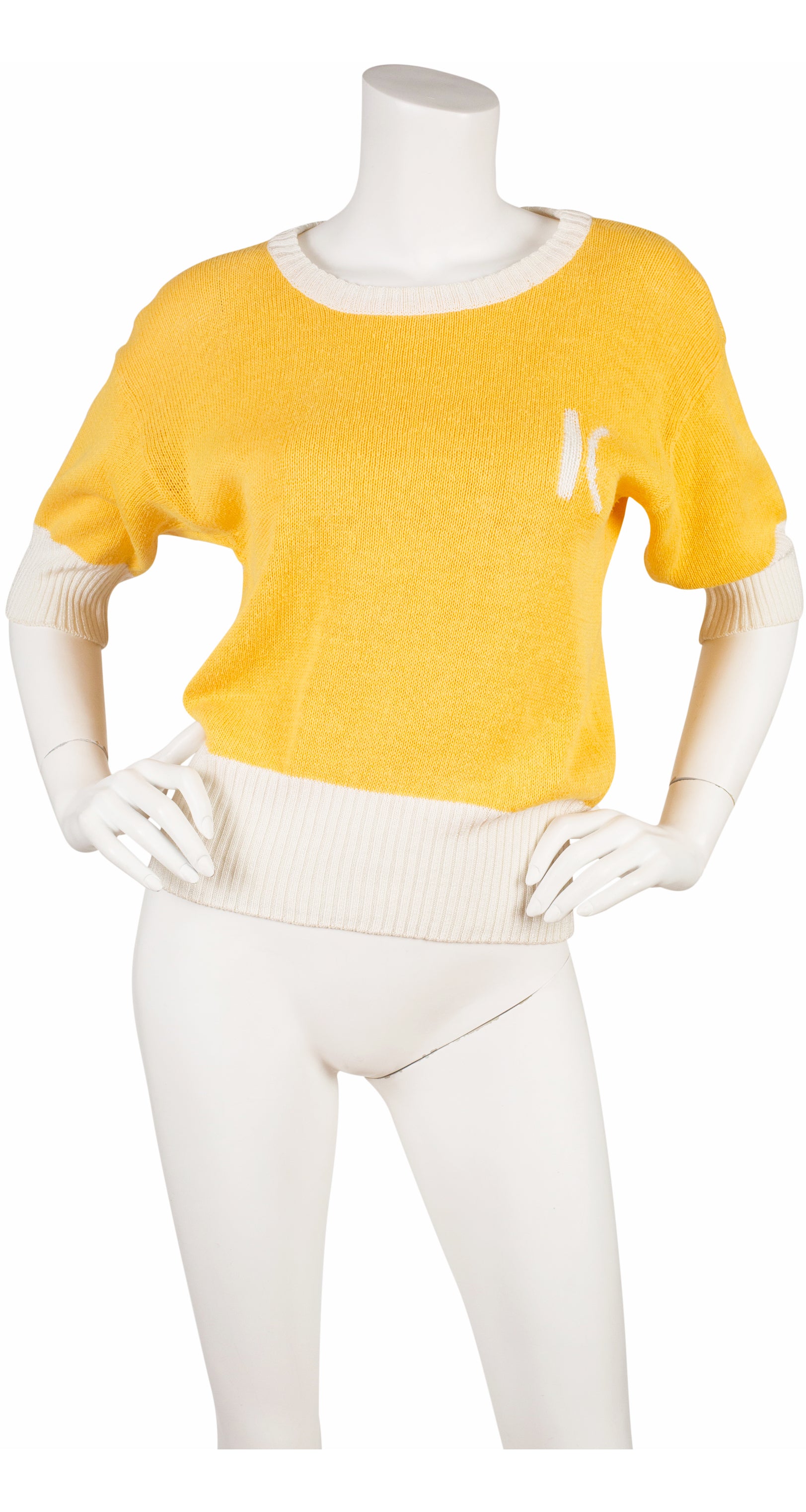 1980s "K" Yellow & White Short Sleeve Knit Top