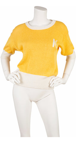 1980s "K" Yellow & White Short Sleeve Knit Top