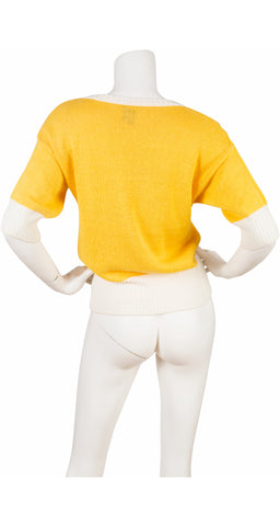1980s "K" Yellow & White Short Sleeve Knit Top