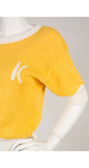 1980s "K" Yellow & White Short Sleeve Knit Top