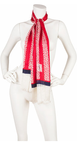 1970s Monogram Red & White Silk Chiffon Scarf