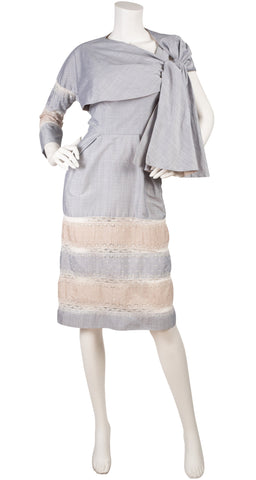 1950s Lace Inset Cotton Summer Dress & Shrug Set