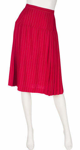 1980s Gold Pinstripe Red Silk Pleated Skirt