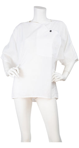 1980s White Linen & Cotton Box Cut Short Sleeve Top