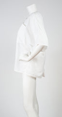 1980s White Linen & Cotton Box Cut Short Sleeve Top