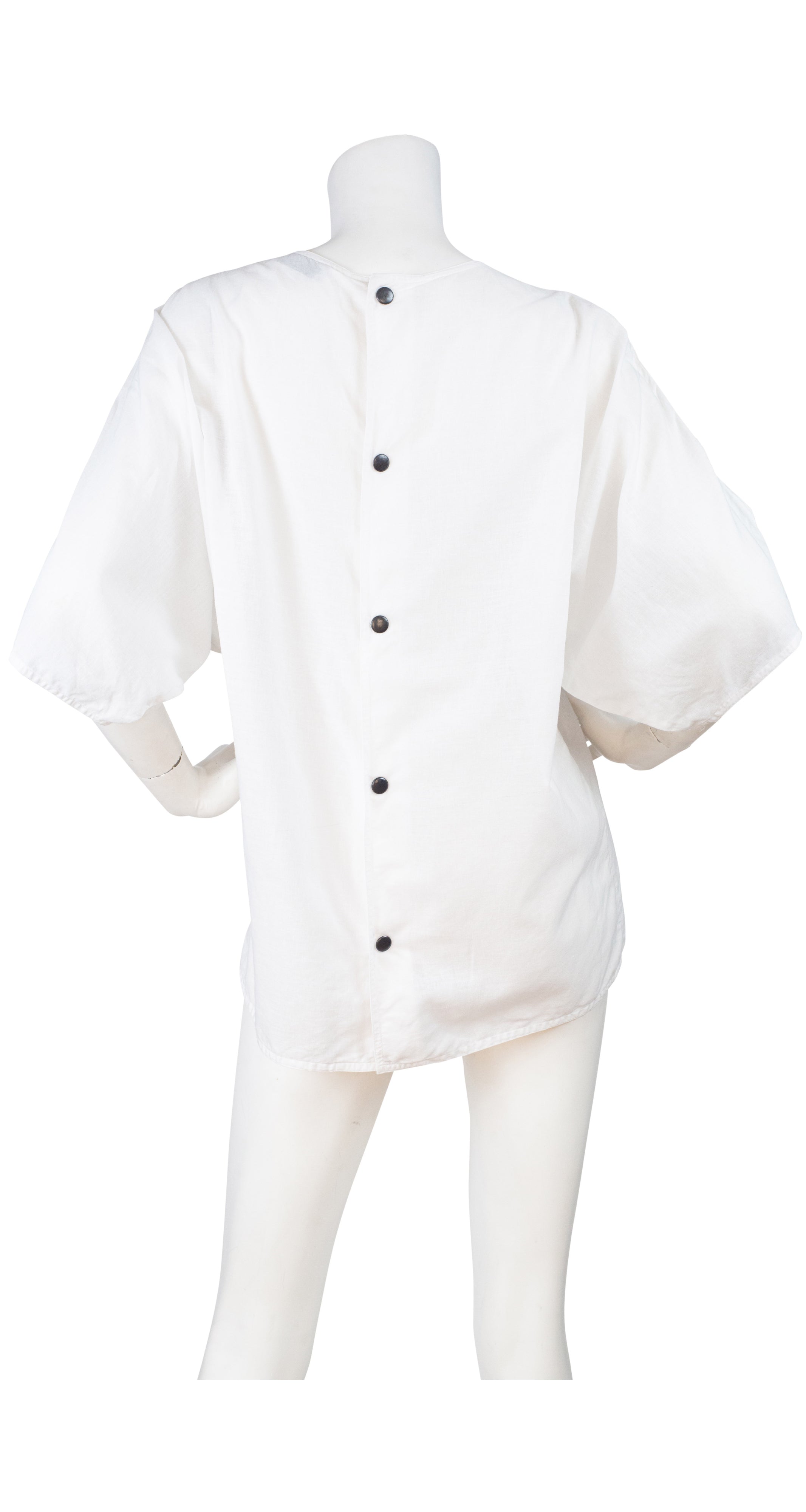 1980s White Linen & Cotton Box Cut Short Sleeve Top