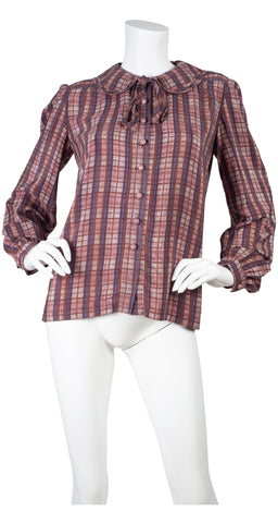 1978 F/W Runway Plaid Silk Peter Pan Collar Blouse