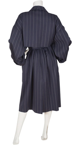 1970s Pinstripe Navy Wool Trench Coat