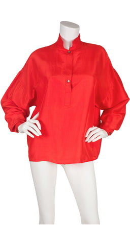 1980s Blood Orange Raw Silk Box Cut Blouse