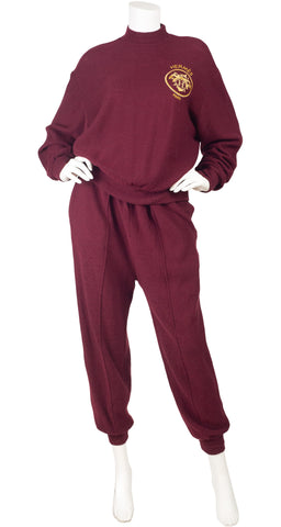 1980s Logo Emblem Burgundy Wool Knit Tracksuit
