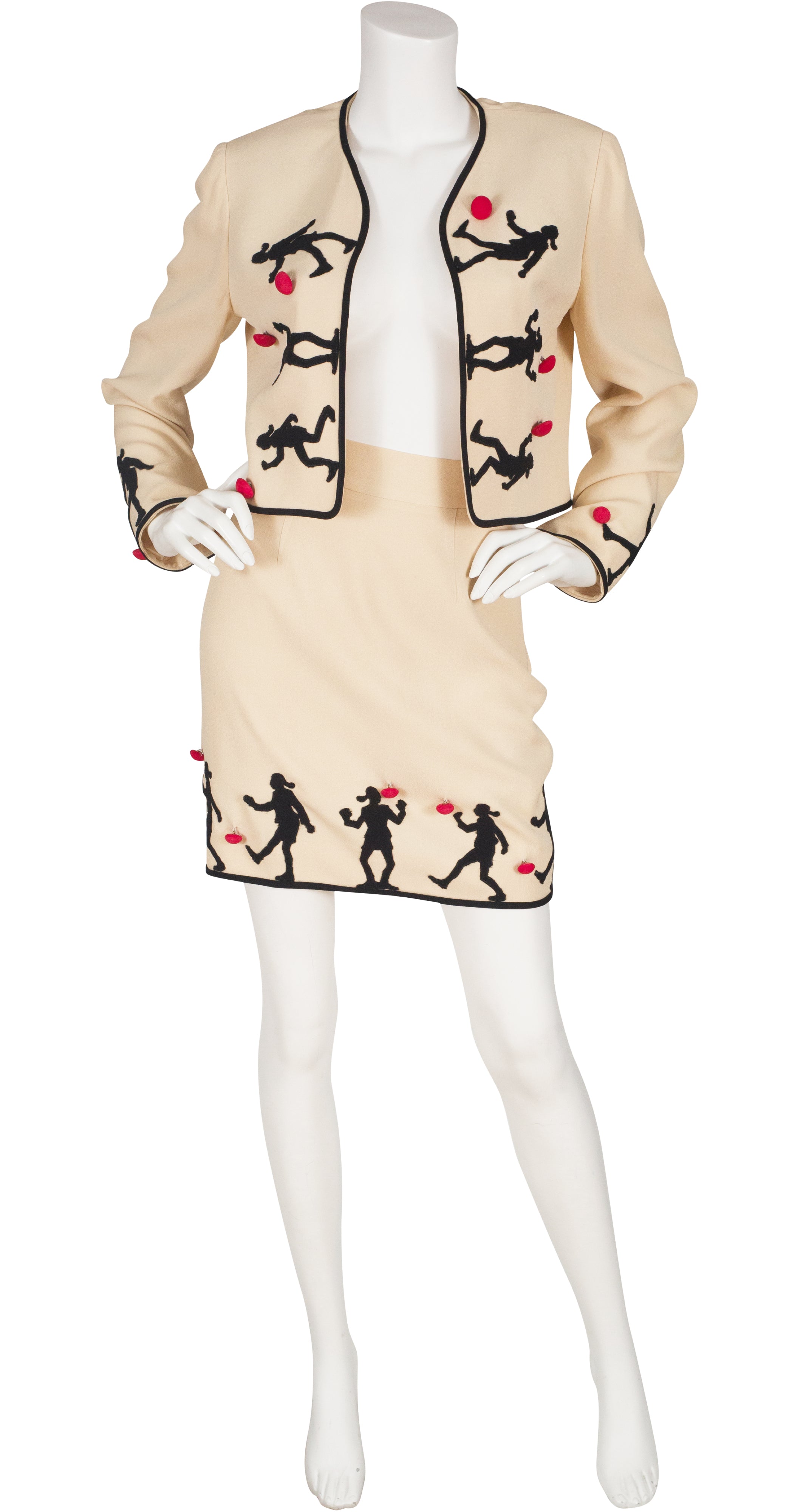 1990s Olive Oyl Silhouette Cream Wool Skirt Suit