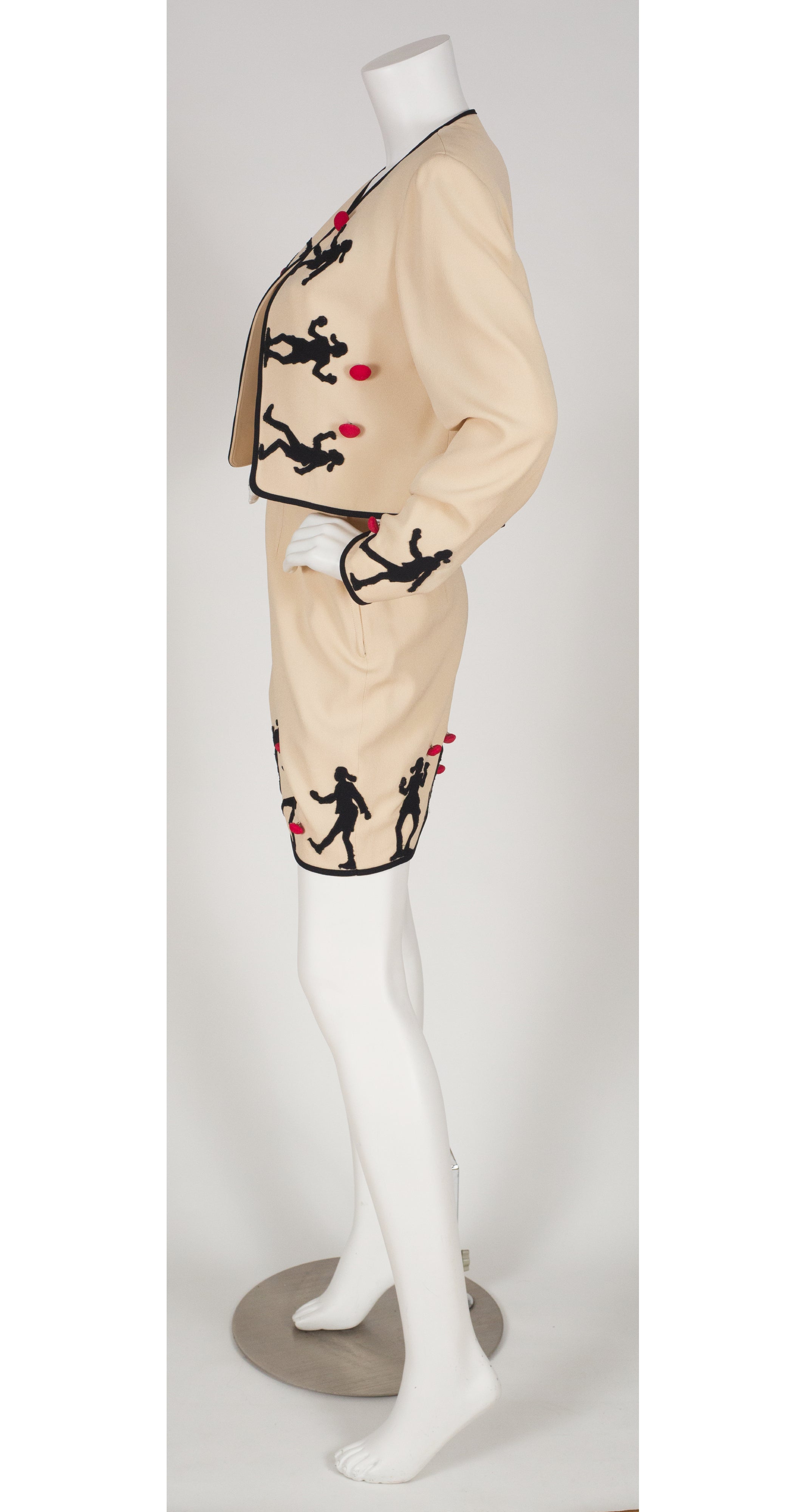 1990s Olive Oyl Silhouette Cream Wool Skirt Suit