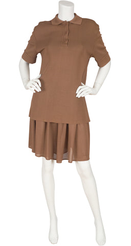 1986 Brown Viscose Knit Shorts Set
