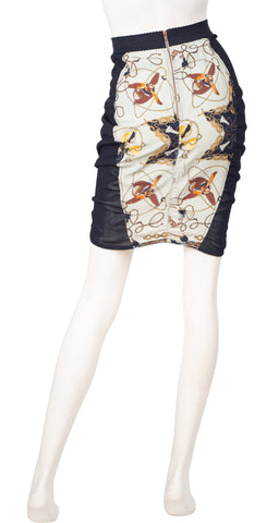 1980s Fan Electrical Cord Print Bodycon Skirt
