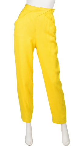 1980s Yellow Linen Blend High-Waisted Trousers