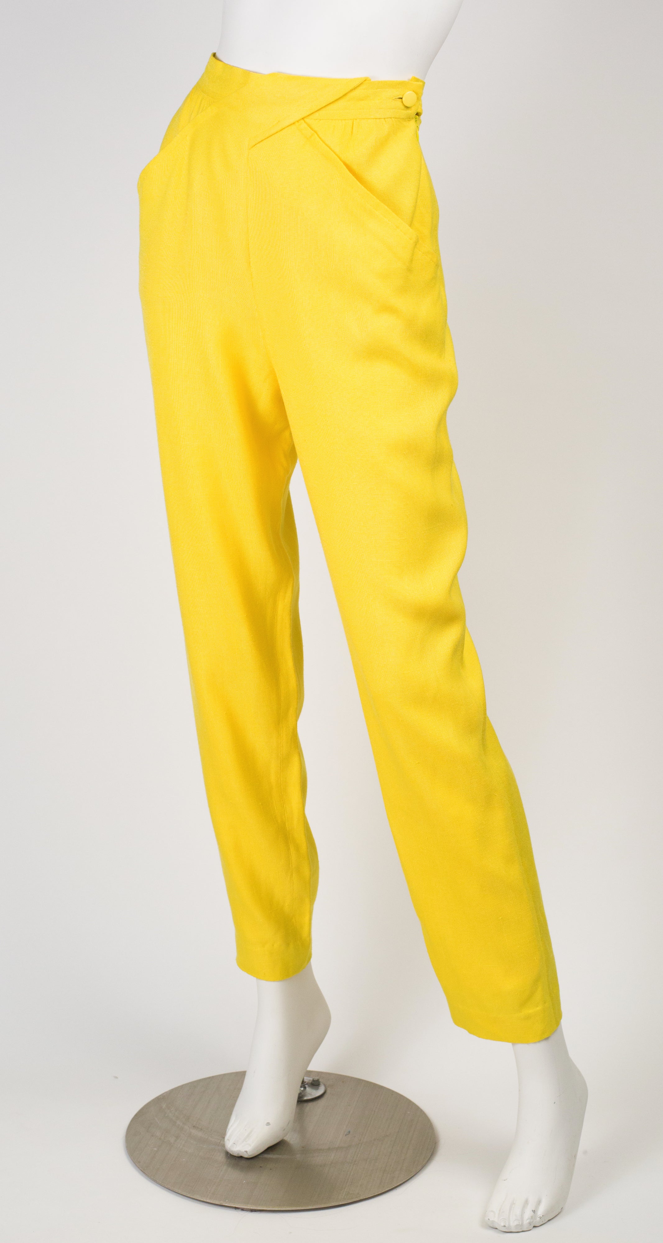 1980s Yellow Linen Blend High-Waisted Trousers