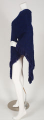 1970s Navy Blue Wool Fringe Poncho