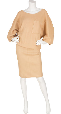 1985 F/W Butterscotch Cotton Knit Skirt Suit