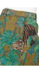 1980s Tiger Jungle Print Denim High-Waisted Mini Skirt