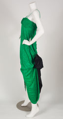 1985 S/S Dramatic Bow Green Silk Evening Dress