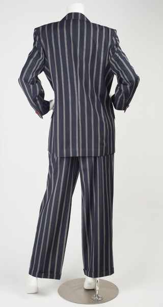 Guy Laroche Boutique 1980s Vintage Pinstripe Navy Blue Wool Pant Suit ...
