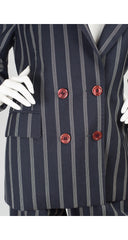 1980s Pinstripe Navy Blue Wool Pant Suit