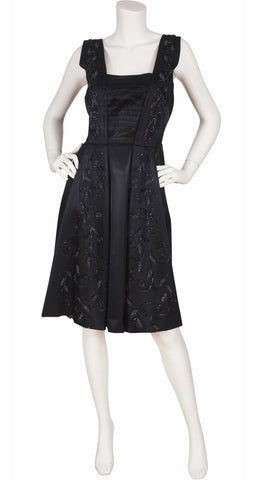 1960s Beaded Black Satin Cocktail Dress