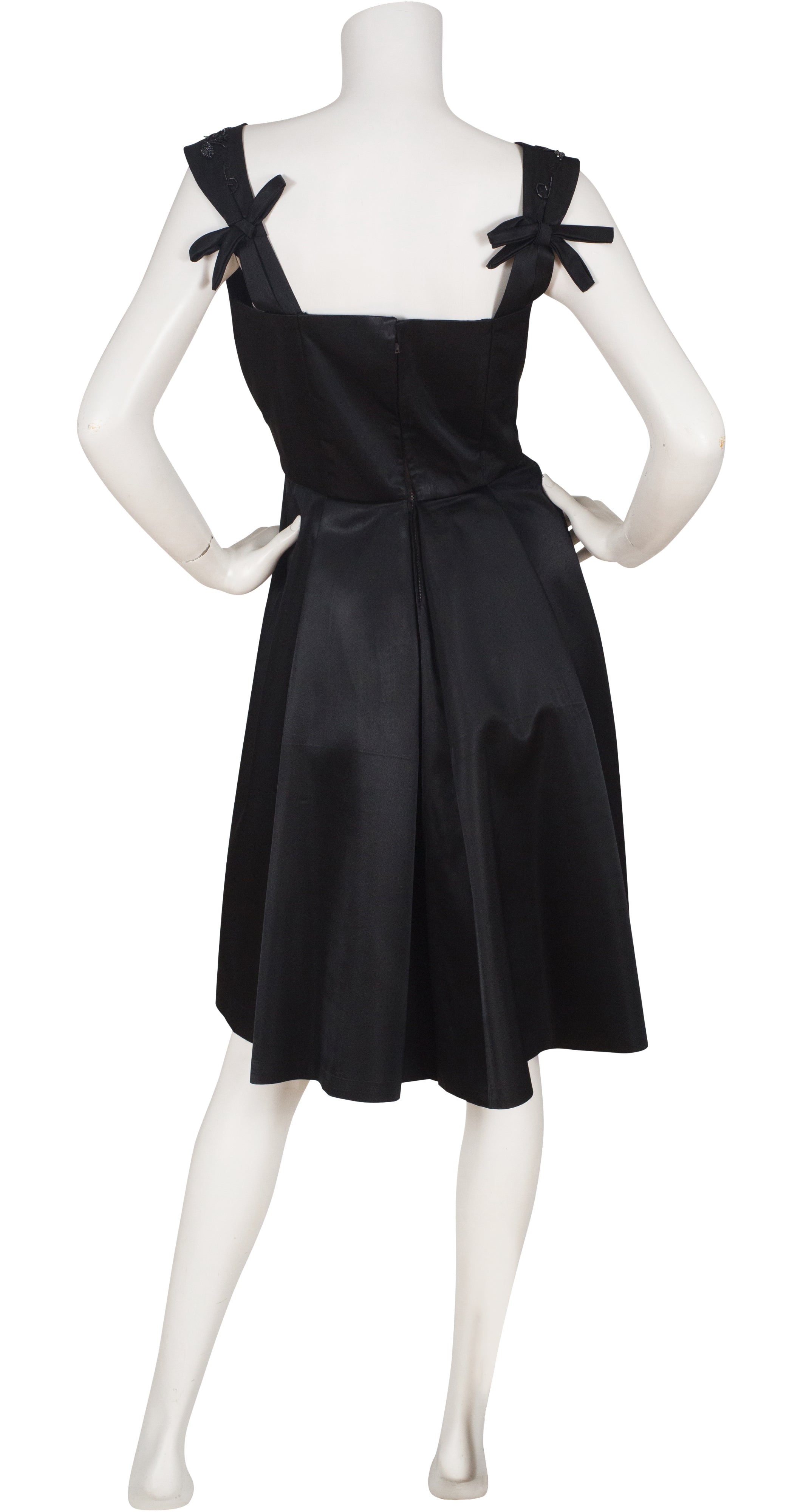 1960s Beaded Black Satin Cocktail Dress