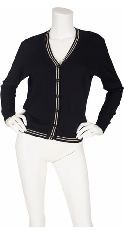 1990s Medusa Button Black & Cream Wool Cardigan