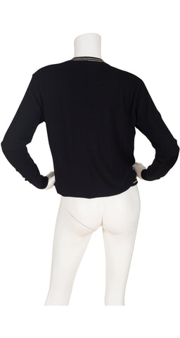 1990s Medusa Button Black & Cream Wool Cardigan