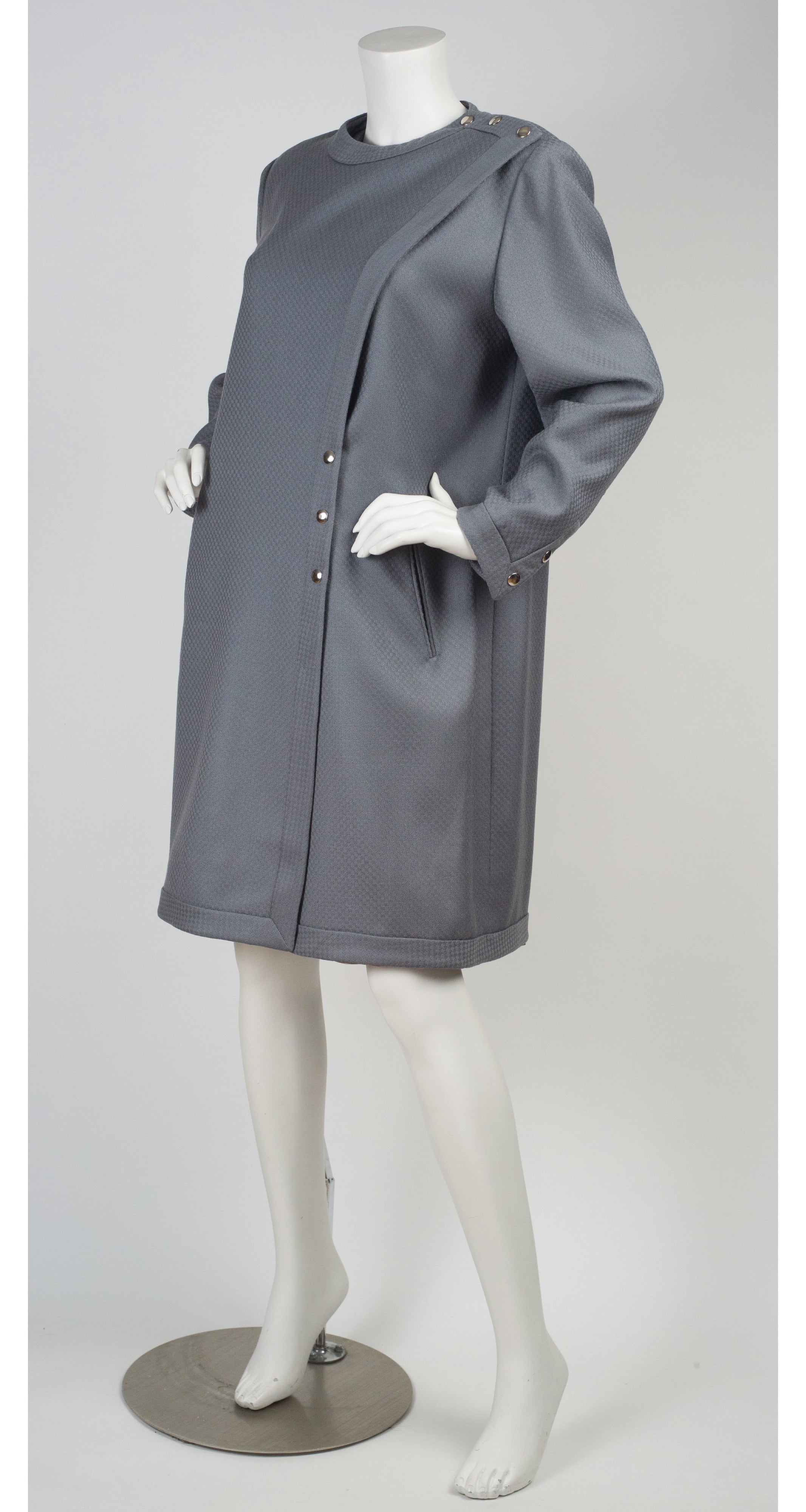 1980s Gray Check Wool Snap Coat Dress