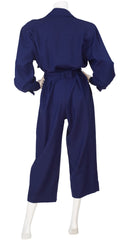 1980s Navy Blue Wool Collared Jumpsuit