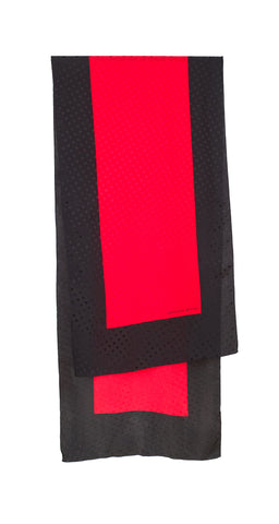 1980s 70" Red & Black Polka-Dot Jacquard Silk Scarf