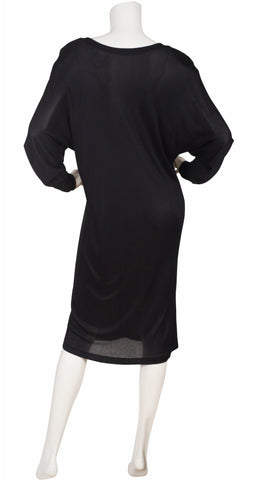 1980s French Sequin Spider Web Black Jersey Dress