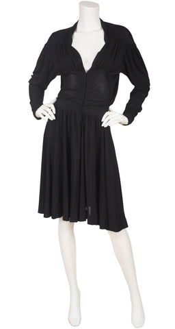 1940s Black Slinky Viscose Jersey Dress