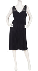 1960s Black Crepe Fringe Cocktail Dress