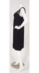 1960s Black Crepe Fringe Cocktail Dress