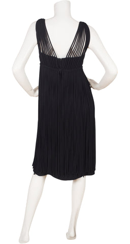 1960s Black Crepe Fringe Cocktail Dress