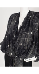 1980s Spider Web Black Chiffon Billowing Sleeve Dress