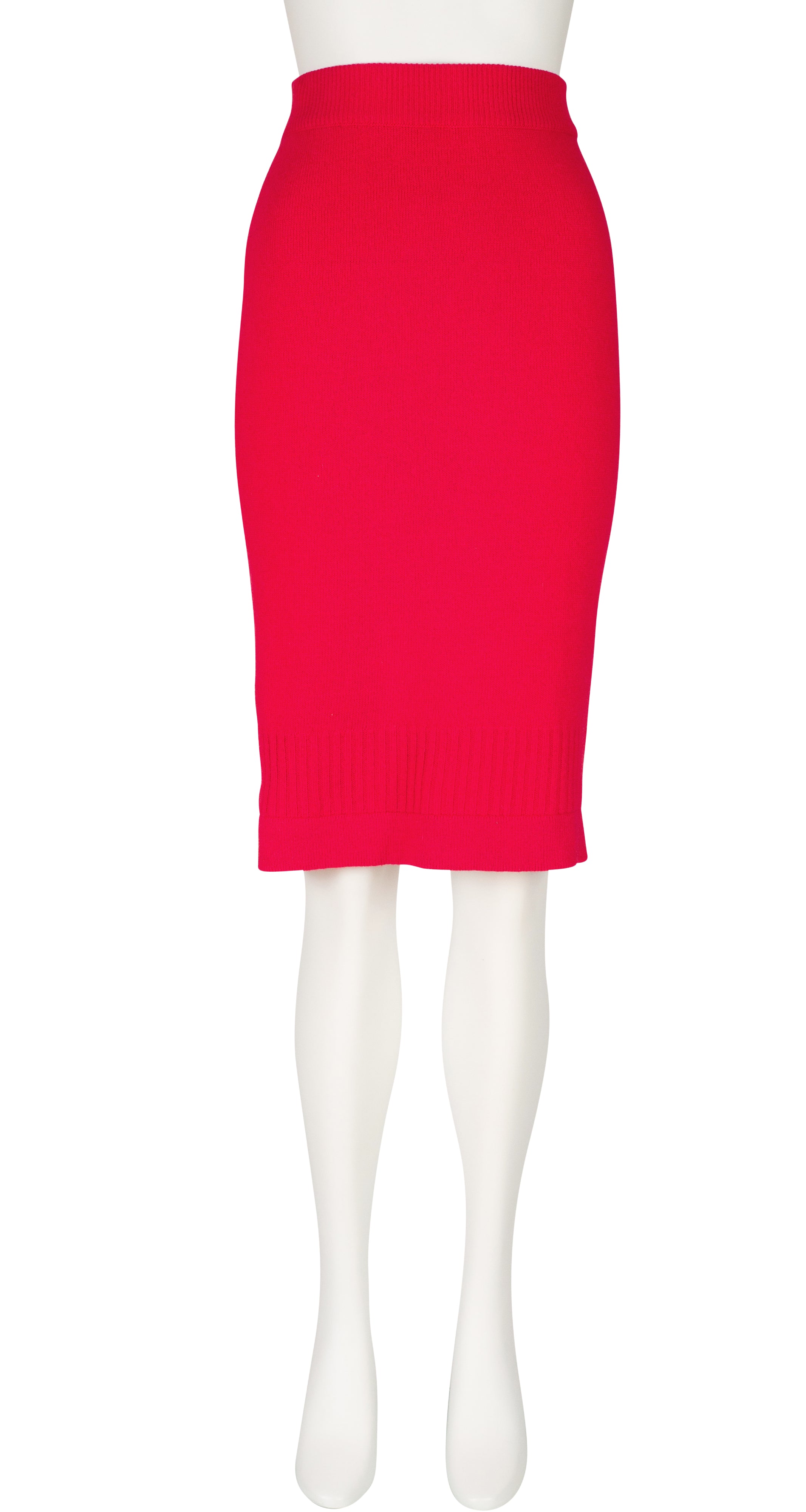 1980s Red Cashmere Knit High-Waisted Pencil Skirt