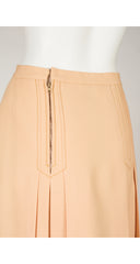 1970s Tan Wool Box Pleated Knee-Length Skirt