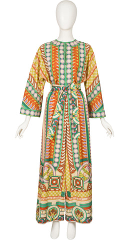 1960s Geometric Print Belted Wide-Leg Jumpsuit