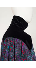 1980s Paisley Silk Velvet Shoulder Midi Dress