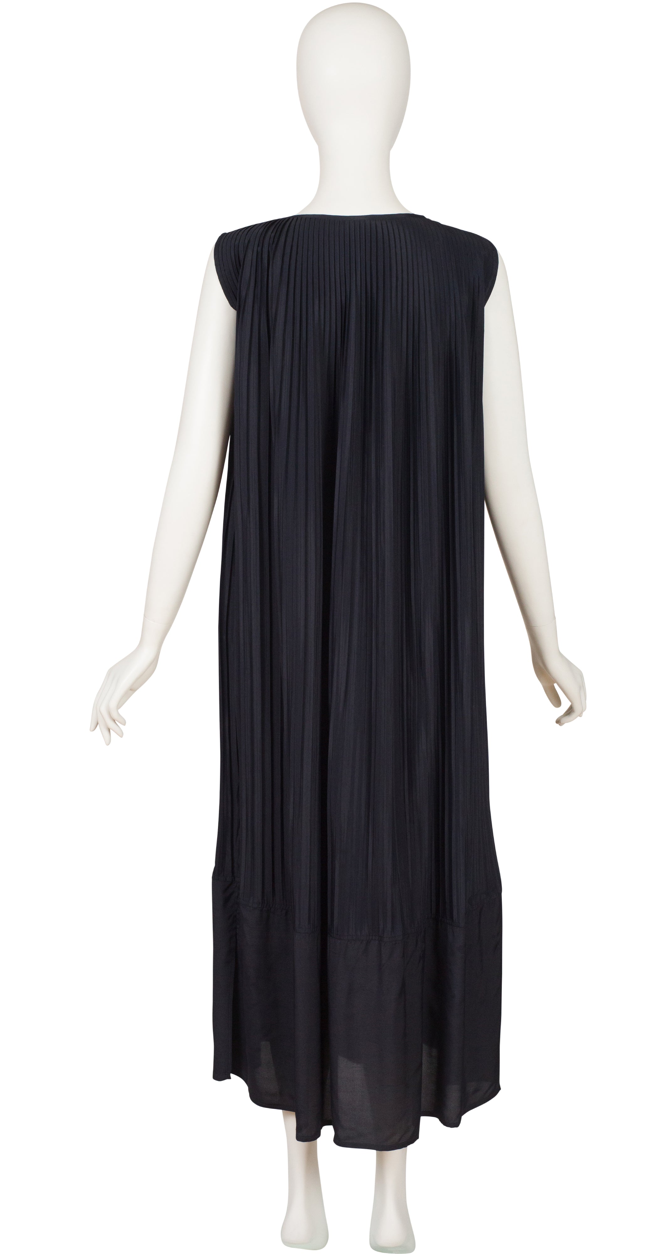 1980s Black Pleated Sleeveless Sack Dress