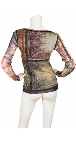 1990s Abstract Graphic Mesh Long Sleeve Top