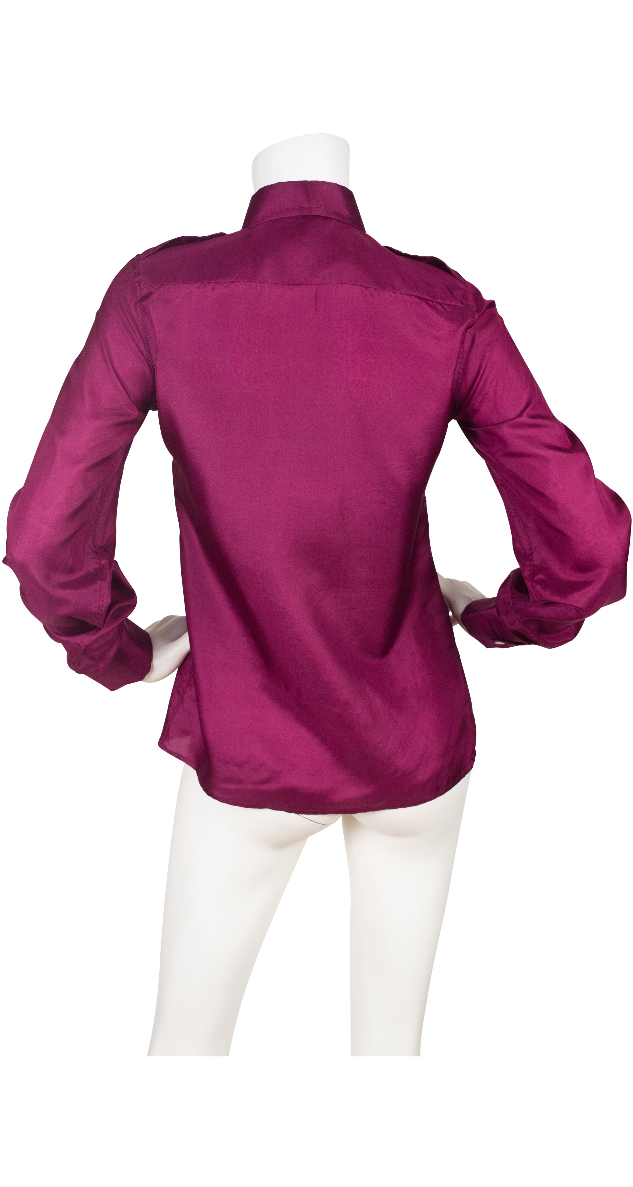 1970s Magenta Silk Collared Button-Up Shirt