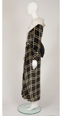 1970s Couture Plaid Silk Velvet Taffeta Trim Gown