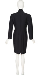 1980s Asymmetrical Black Wool Skirt Suit Dress