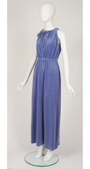 1970s Logo Periwinkle Terry Cloth Maxi Lounge Dress